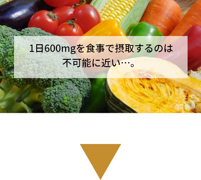 1日600mgを食事で摂取するのは不可能に近い…。